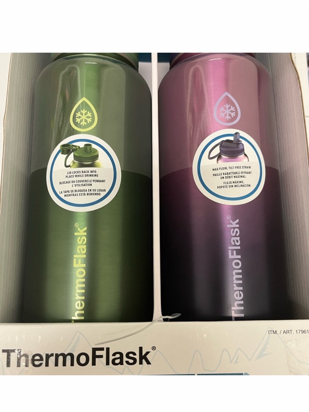 ThermoFlask 40oz. Insulated Stainless Steel, 2-pack purple/greennew in box